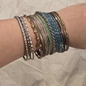 Elegant Mixed Metal and Blue Bangle Set